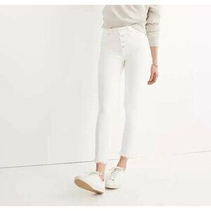 Madewell 10 Inch High Rise Skinny Crop Jeans Button Front Raw Hem